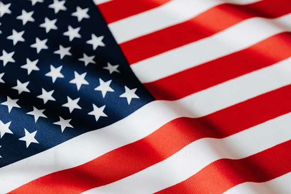 Close-up of the U.S. flag at a Just Believe Foundation event in San Diego